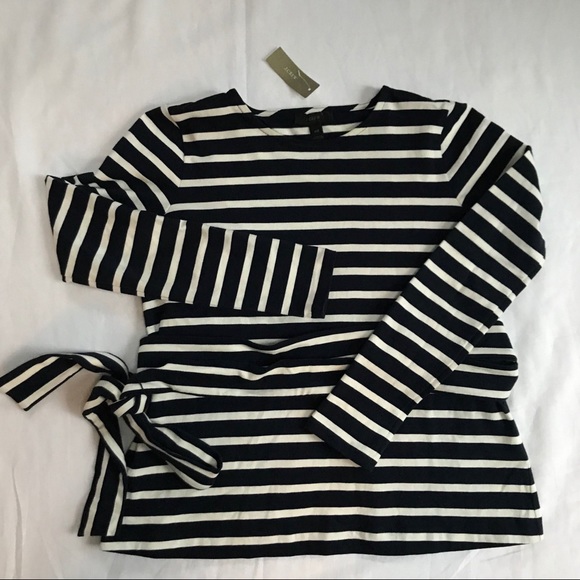 J. Crew Wrap Crewneck Top Navy White XXS - Picture 2 of 10